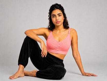 GVV Women's Strap Button Bra - Coral Pink