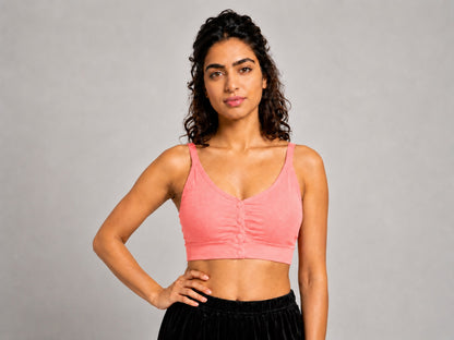 GVV Women's Strap Button Bra - Coral Pink