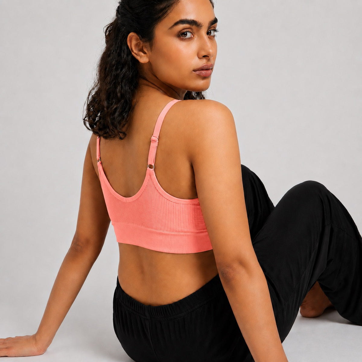 GVV Women's Strap Button Bra - Coral Pink
