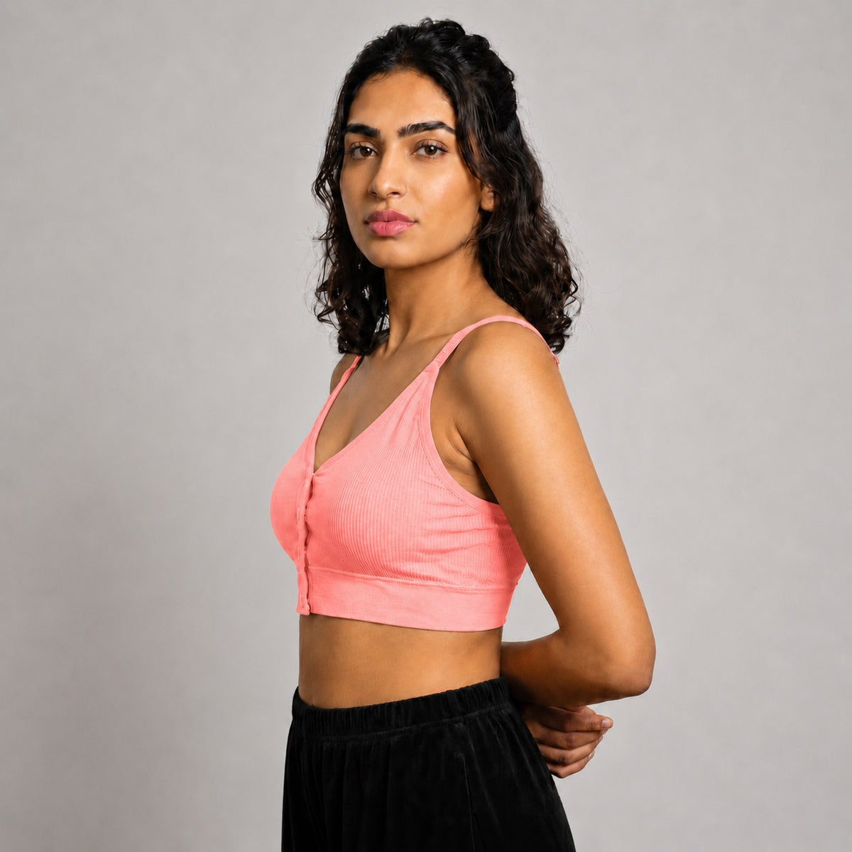 GVV Women's Strap Button Bra - Coral Pink