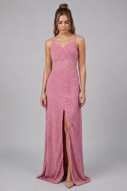 GVV Women's Pink Chevron Print Maxi Dress