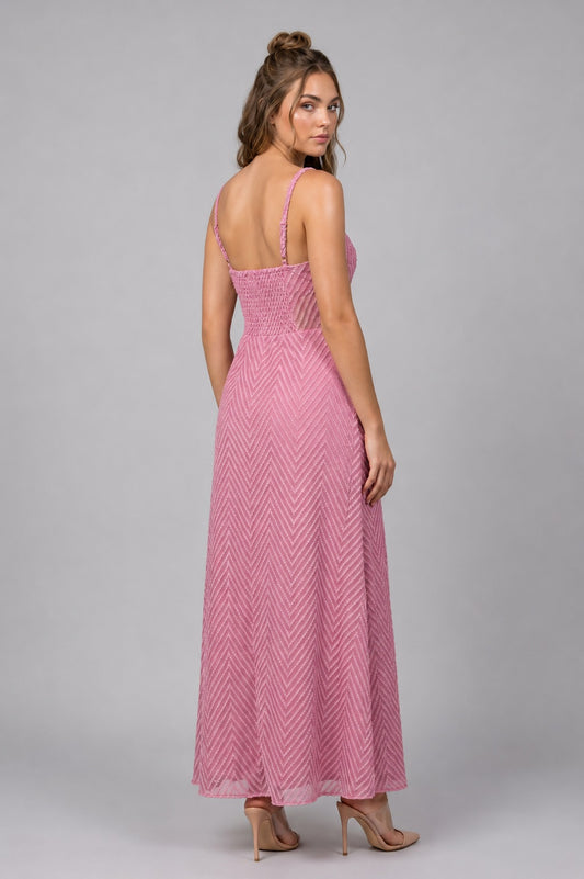 GVV Women's Pink Chevron Print Maxi Dress