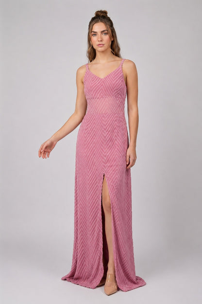 GVV Women's Pink Chevron Print Maxi Dress