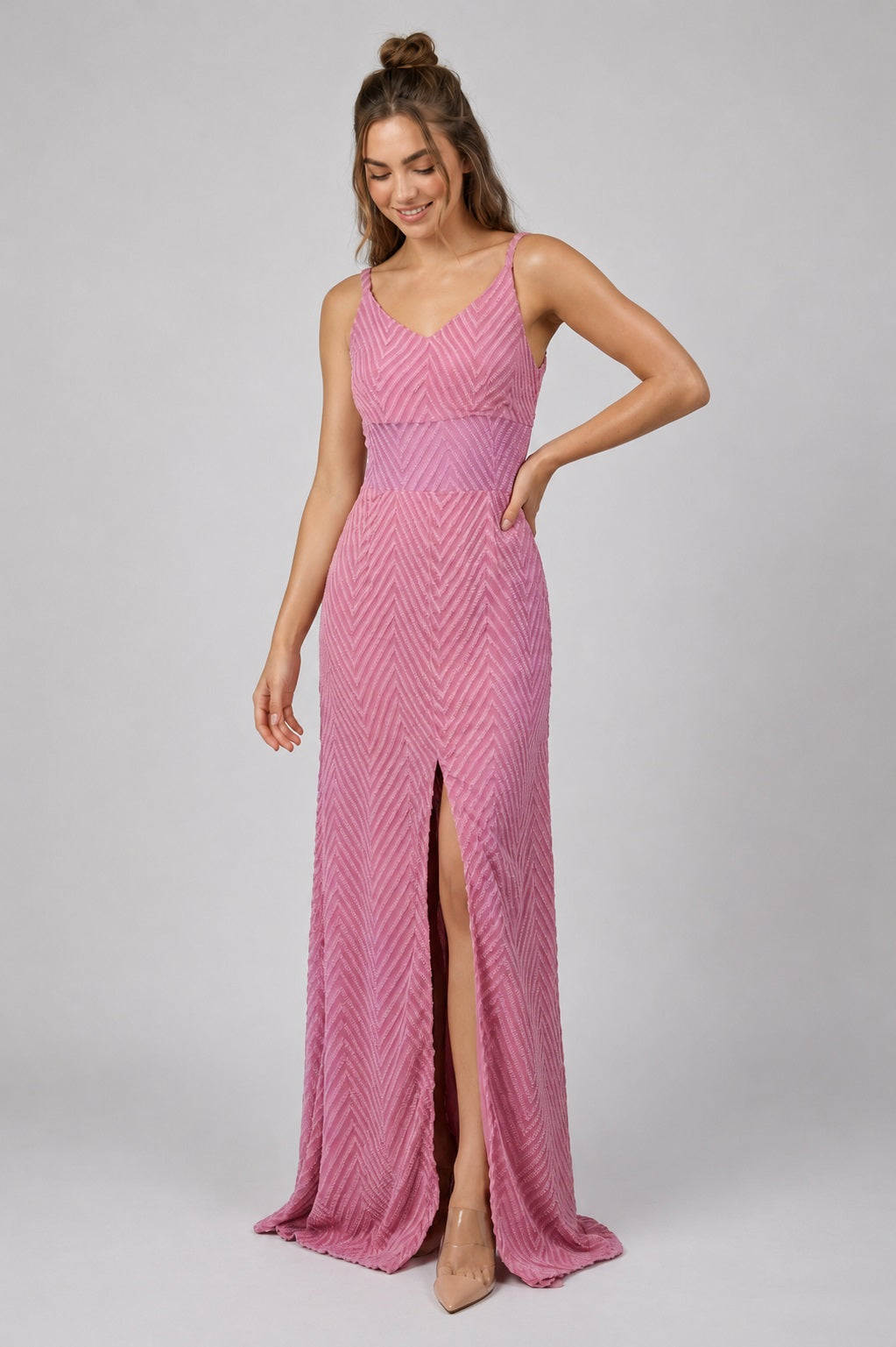 GVV Women's Pink Chevron Print Maxi Dress