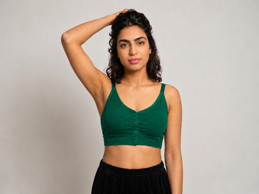 GVV Women's Strap Button Bra - Emerald Green