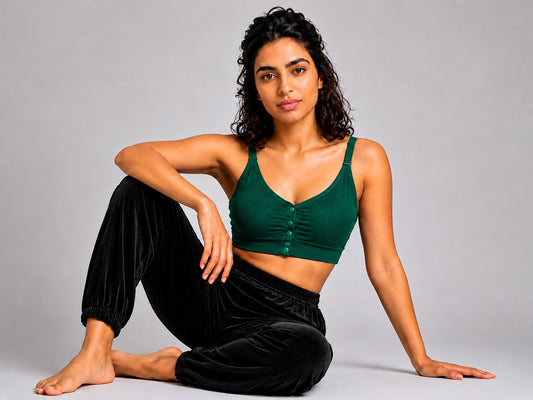 GVV Women's Strap Button Bra - Emerald Green