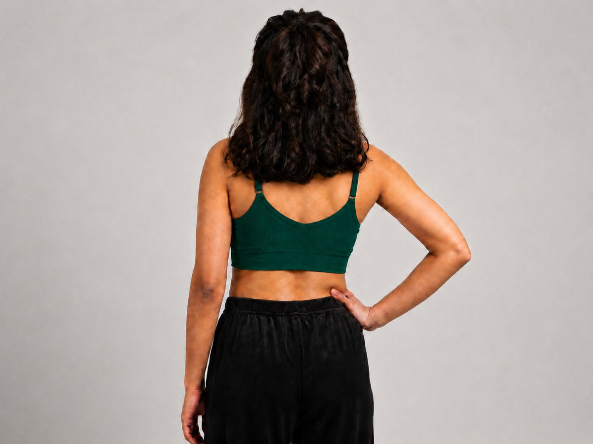 GVV Women's Strap Button Bra - Emerald Green
