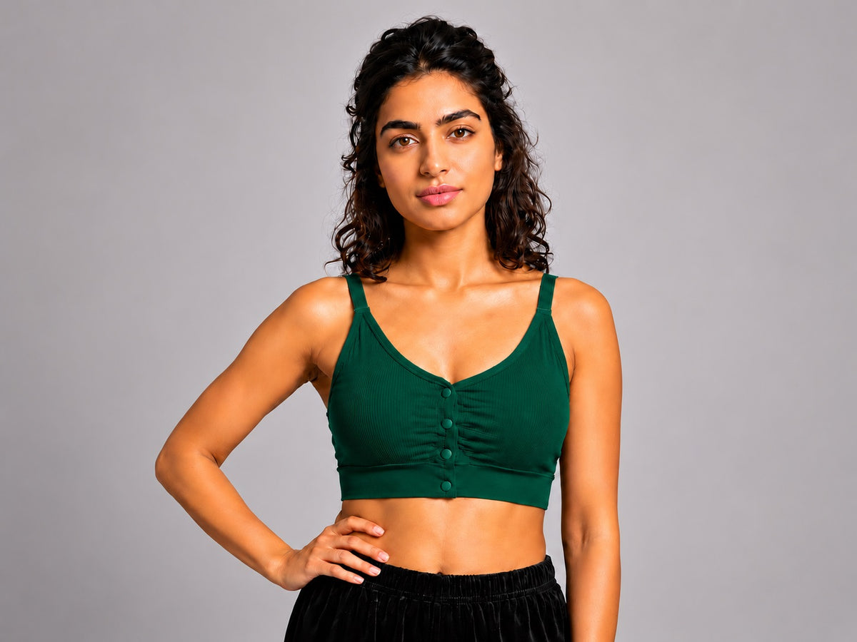 GVV Women's Strap Button Bra - Emerald Green