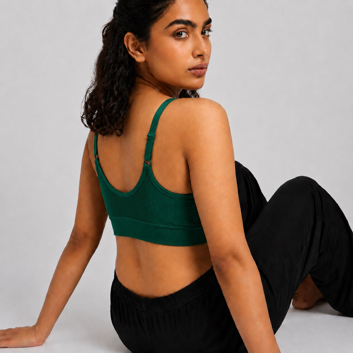 GVV Women's Strap Button Bra - Emerald Green
