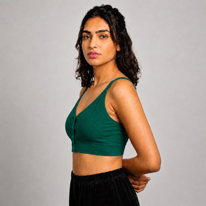 GVV Women's Strap Button Bra - Emerald Green