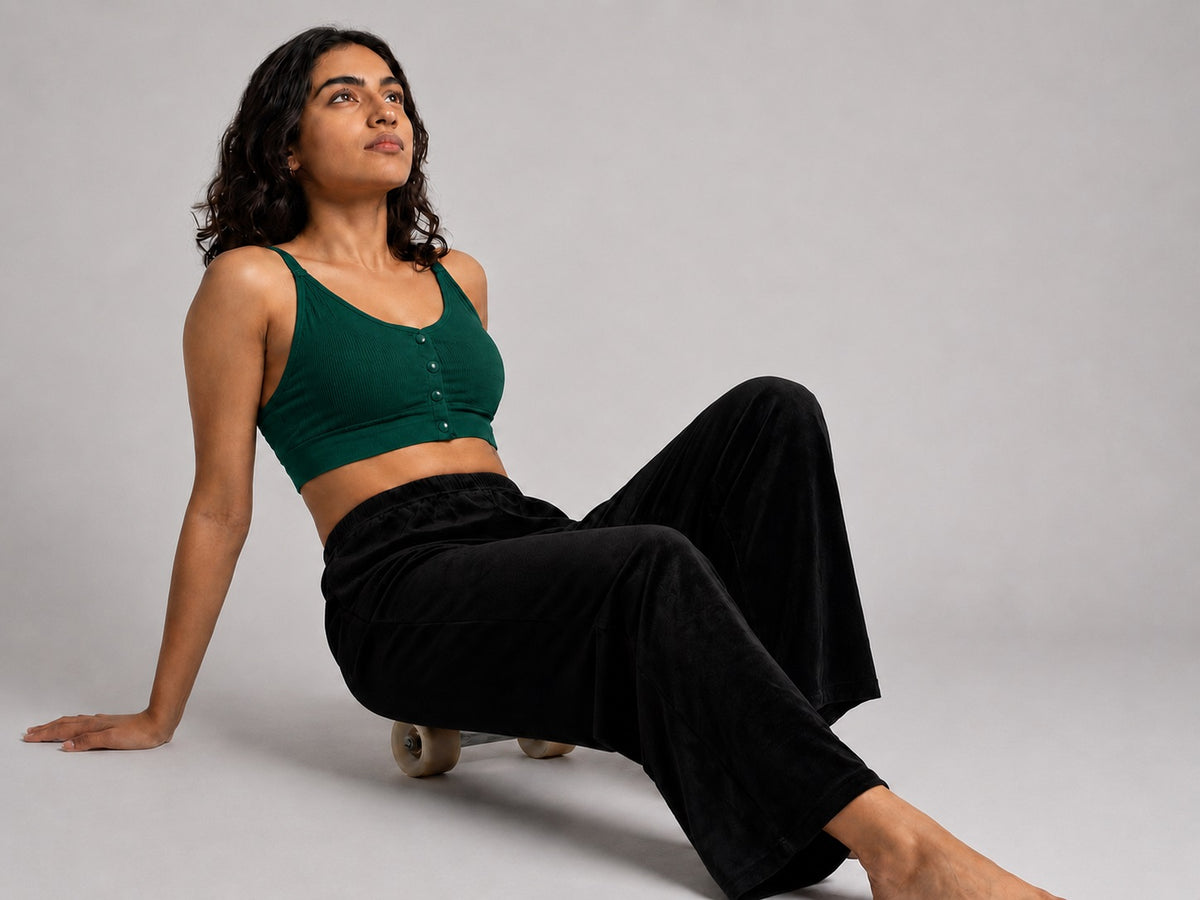 GVV Women's Strap Button Bra - Emerald Green