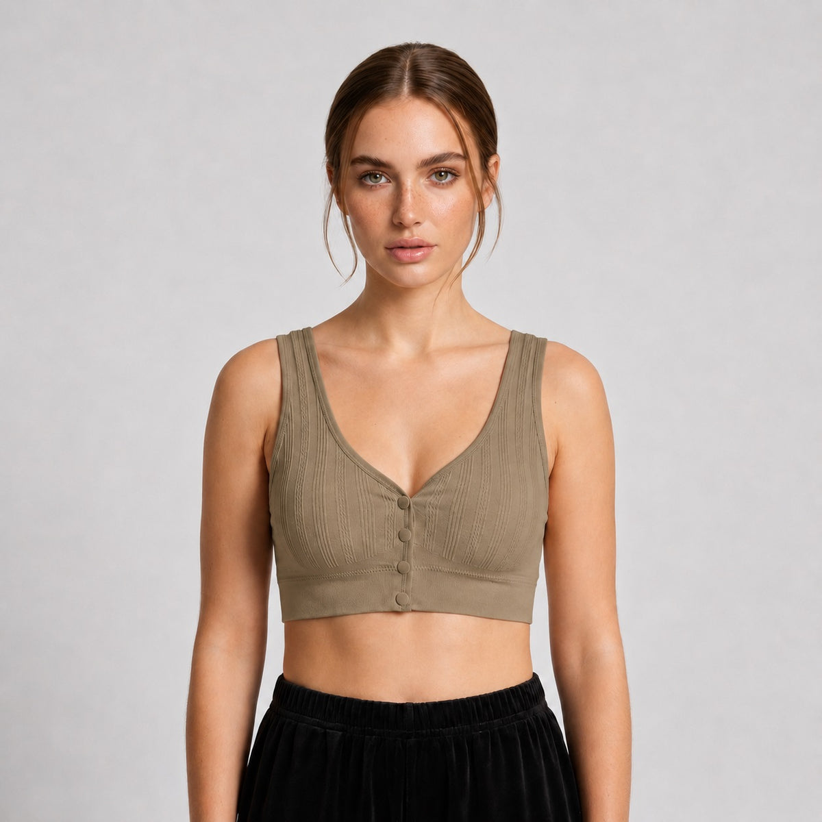 GVV Women's Front Button Bra - Khaki