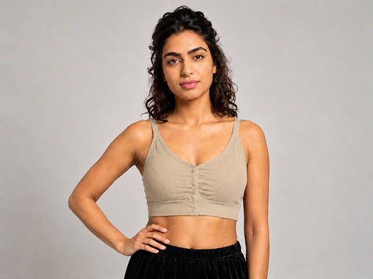 GVV Women's Strap Button Bra - Light Khaki