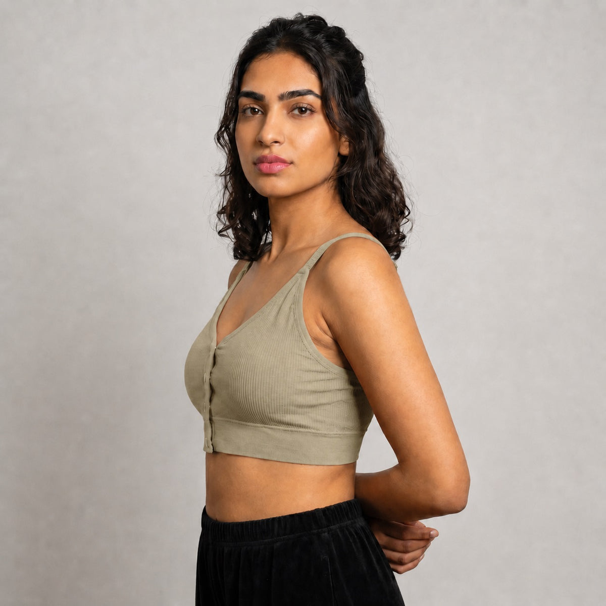 GVV Women's Strap Button Bra - Light Khaki