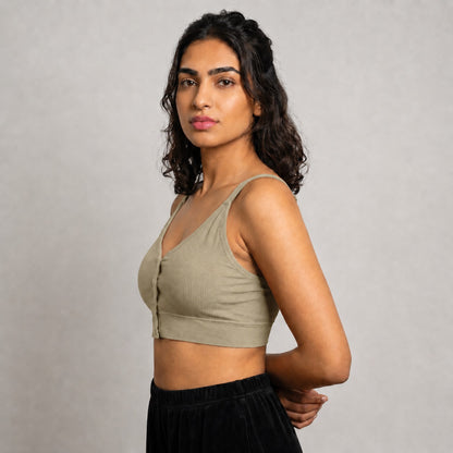 GVV Women's Strap Button Bra - Light Khaki