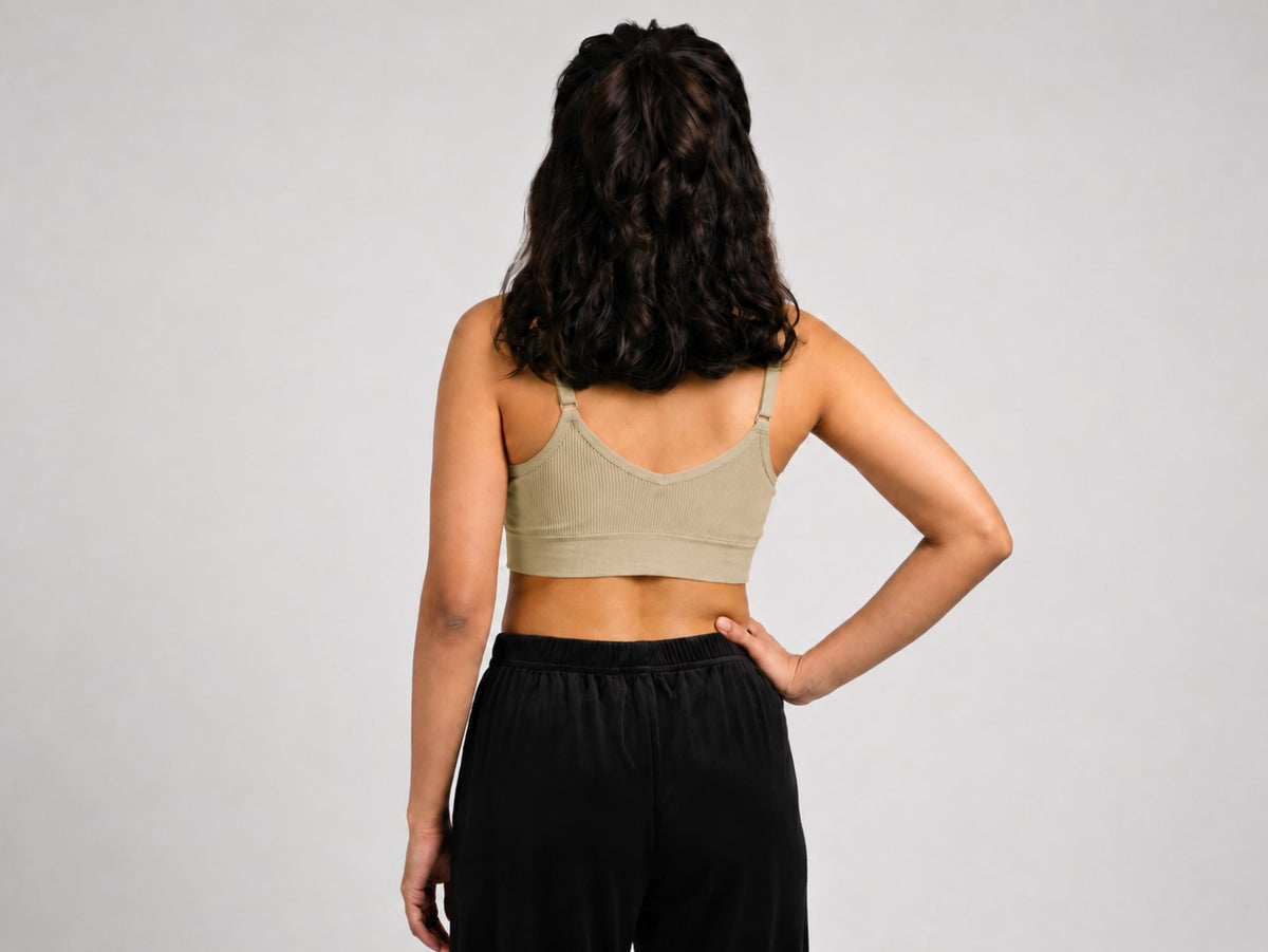 GVV Women's Strap Button Bra - Light Khaki
