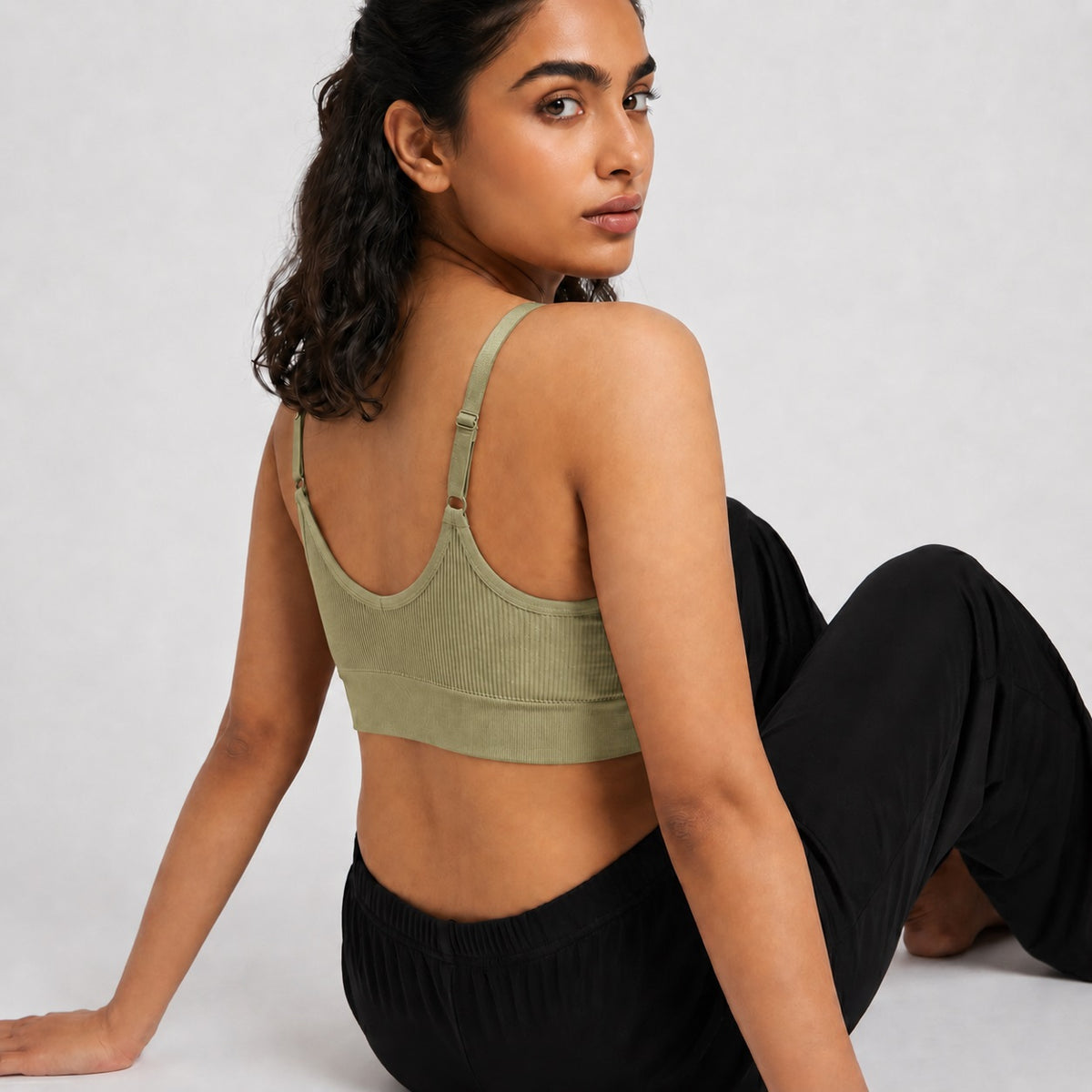 GVV Women's Strap Button Bra - Light Khaki