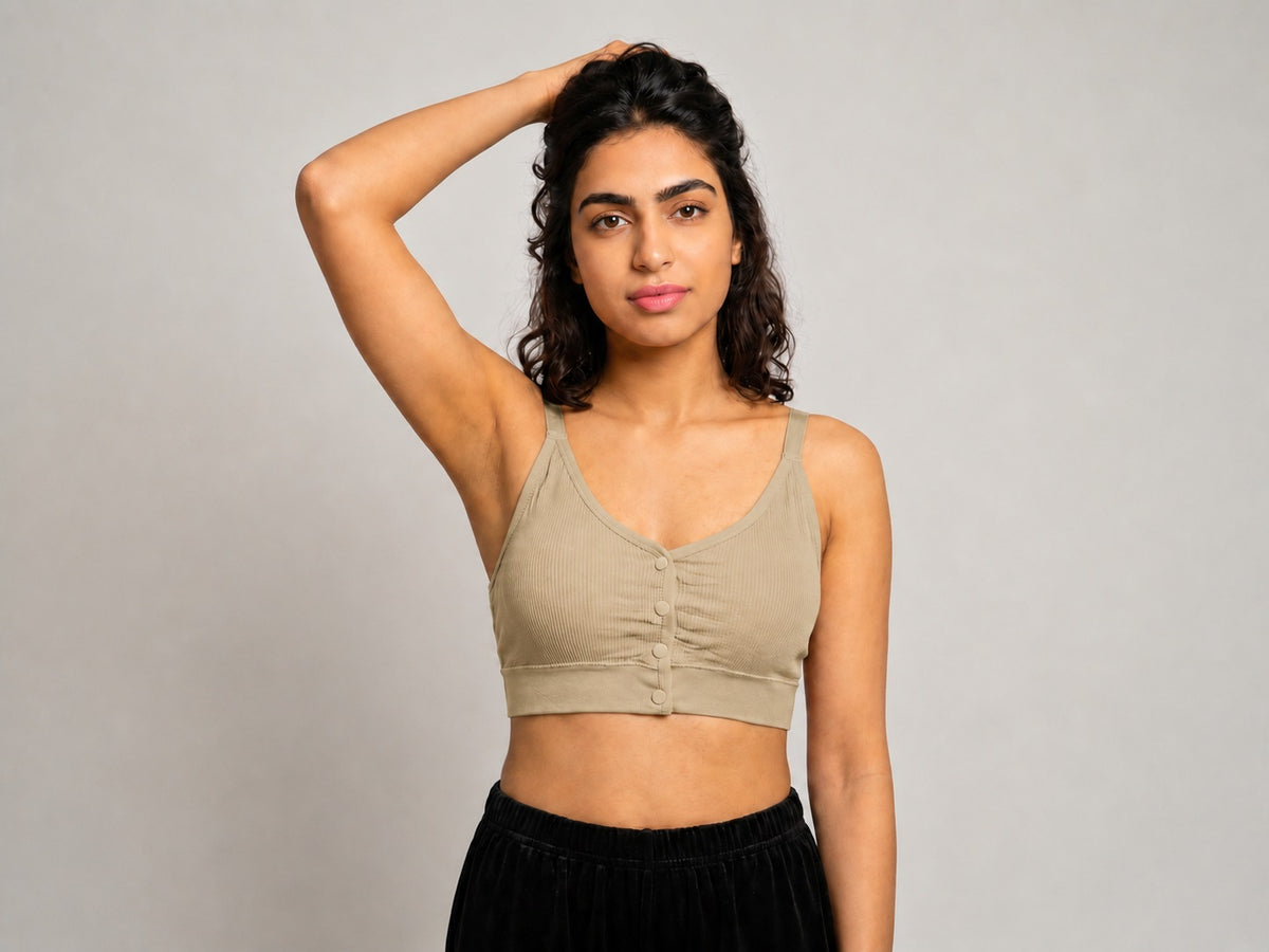 GVV Women's Strap Button Bra - Light Khaki