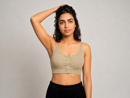 GVV Women's Strap Button Bra - Light Khaki