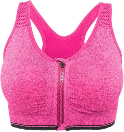 GVV Magenta Women's Zip Front Closure Sports Bra Zipper Padded Racerback Workout Gym Yoga Bras