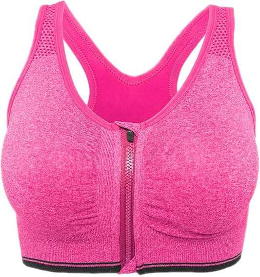 GVV Magenta Women's Zip Front Closure Sports Bra Zipper Padded Racerback Workout Gym Yoga Bras