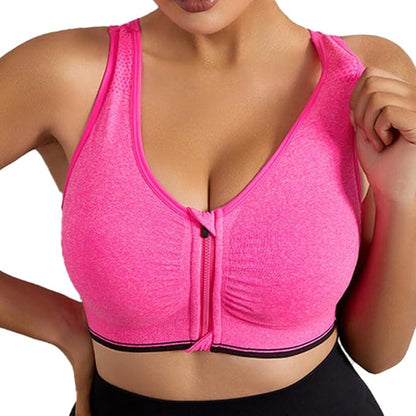 GVV Magenta Women's Zip Front Closure Sports Bra Zipper Padded Racerback Workout Gym Yoga Bras