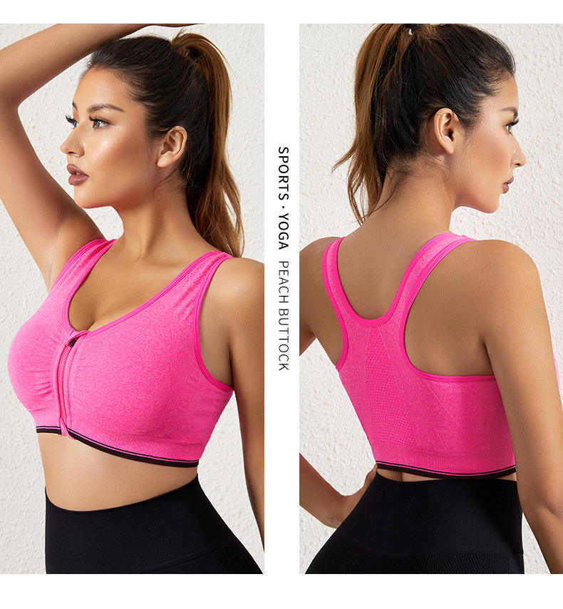 GVV Magenta Women's Zip Front Closure Sports Bra Zipper Padded Racerback Workout Gym Yoga Bras