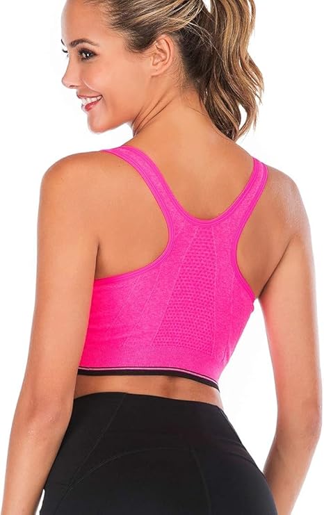 GVV Magenta Women's Zip Front Closure Sports Bra Zipper Padded Racerback Workout Gym Yoga Bras
