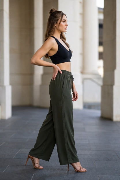 GVV Women's Olive Green Comfort Palazzo Pants