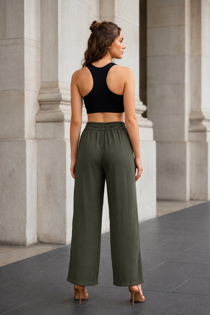 GVV Women's Olive Green Comfort Palazzo Pants