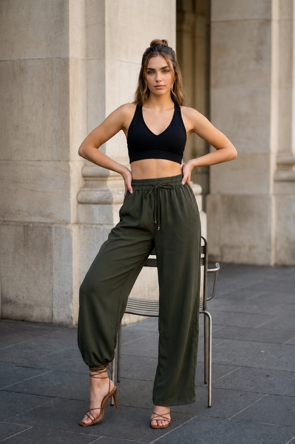 GVV Women's Olive Green Comfort Palazzo Pants