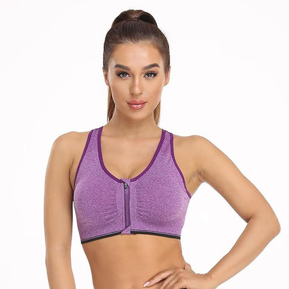 GVV Purple Women's Zip Front Closure Sports Bra Zipper Padded Racerback Workout Gym Yoga Bras