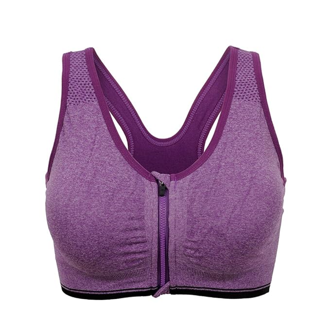 GVV Purple Women's Zip Front Closure Sports Bra Zipper Padded Racerback Workout Gym Yoga Bras