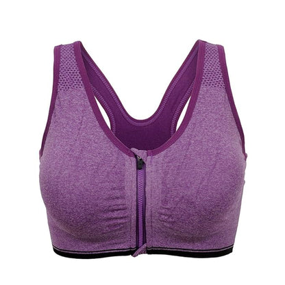 GVV Purple Women's Zip Front Closure Sports Bra Zipper Padded Racerback Workout Gym Yoga Bras
