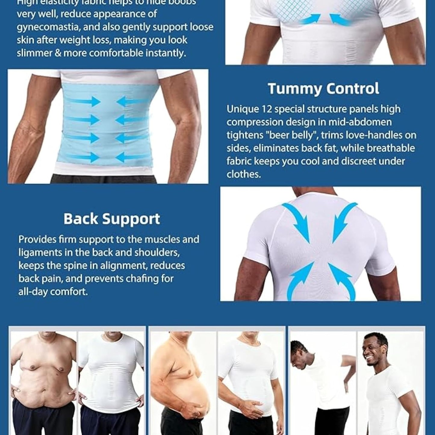 GVV Men's Slim-N-Lift Compression Vest - White