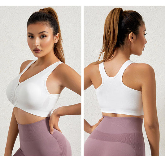 GVV White Women's Zip Front Closure Sports Bra Zipper Padded Racerback Workout Gym Yoga Bras
