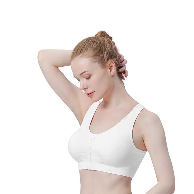 GVV White Women's Zip Front Closure Sports Bra Zipper Padded Racerback Workout Gym Yoga Bras