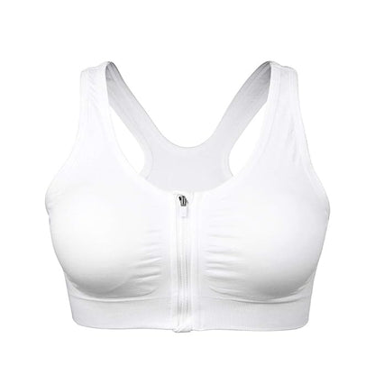 GVV White Women's Zip Front Closure Sports Bra Zipper Padded Racerback Workout Gym Yoga Bras