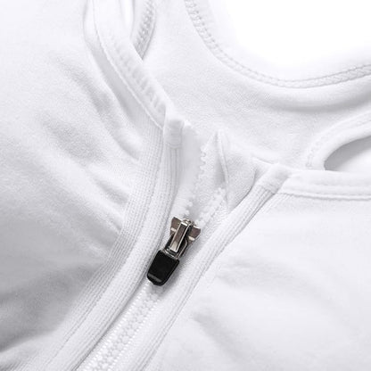 GVV White Women's Zip Front Closure Sports Bra Zipper Padded Racerback Workout Gym Yoga Bras