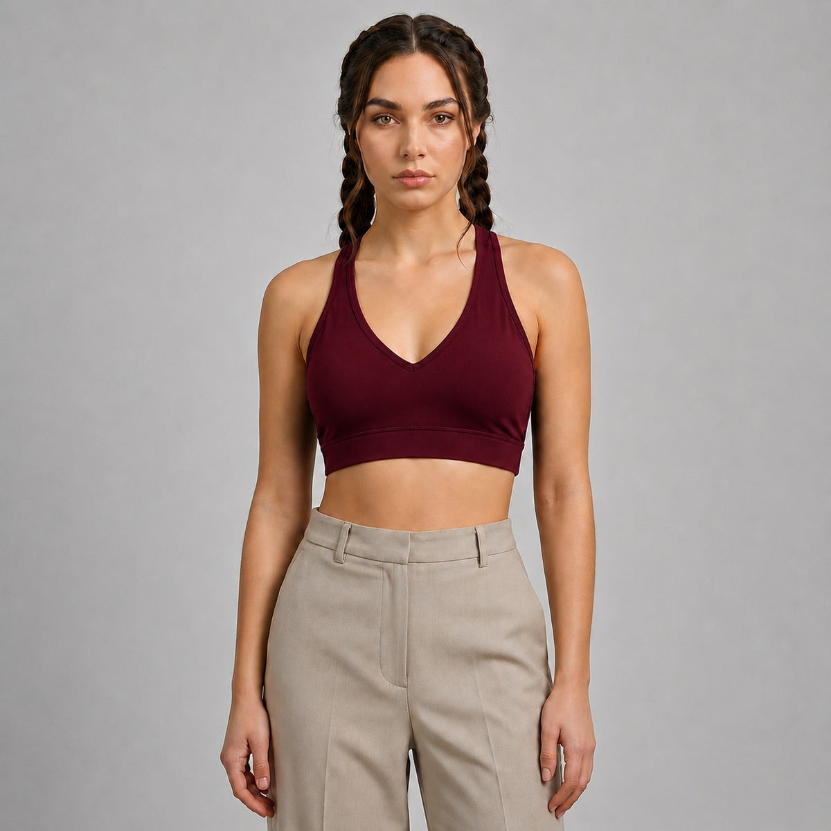 GVV Women's Deep V Neck Bra - Wine Burgundy