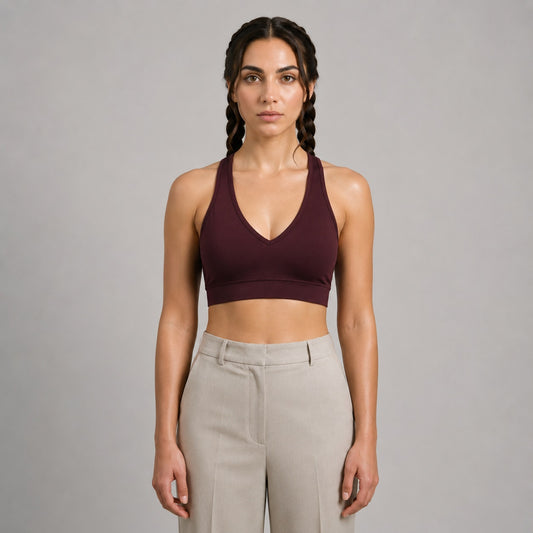 GVV Women's Deep V Neck Bra - Wine Burgundy