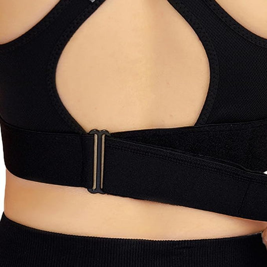 Women's Black Gym Bra Cross Back Seamless Fit