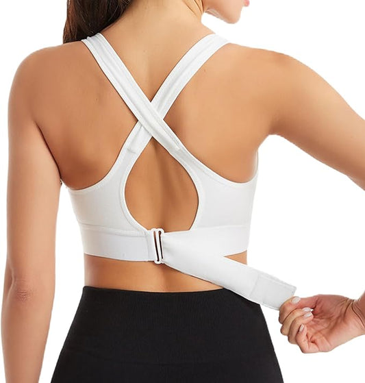 Women's White Cross Back Bra for Yoga Gym Workout