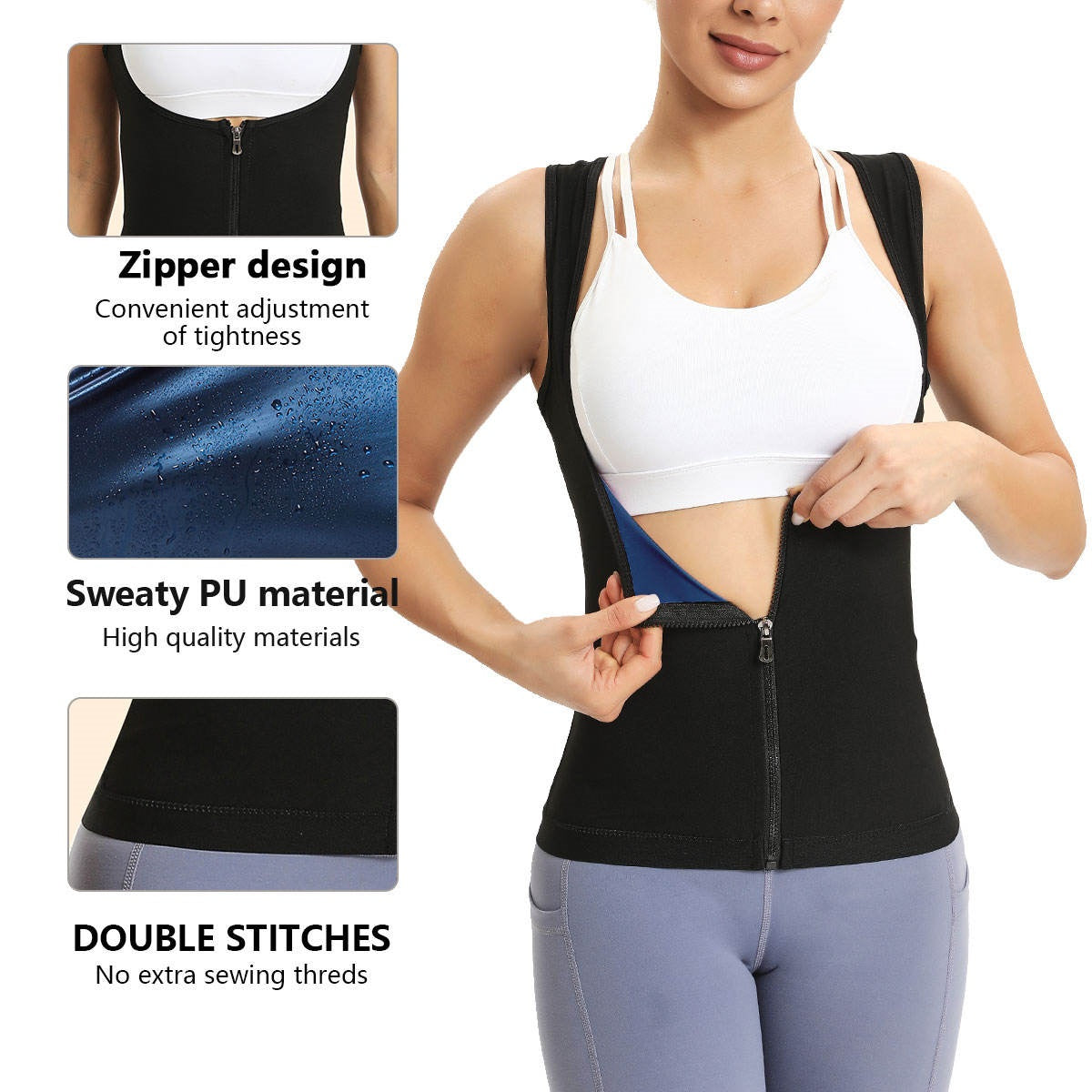 GVV Women's Front Zipper Sweat Shaper Vest