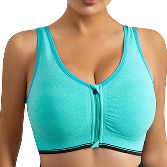 GVV Women's Aqua Green Zip Front Padded Racerback Sports Bra