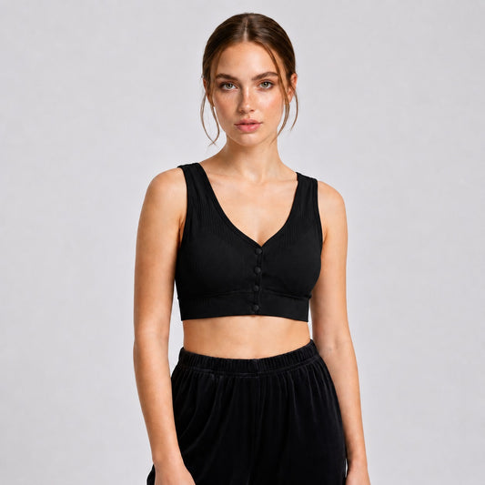 GVV Women's Front Closure Padded Button Bra Black