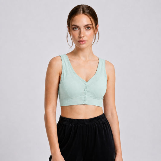 GVV Women's Front Closure Padded Button Bra Light Green