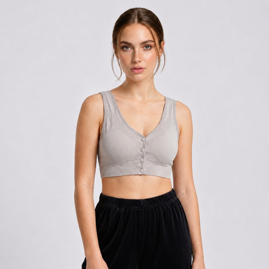 GVV Women's Front Closure Padded Button Bra Light Grey