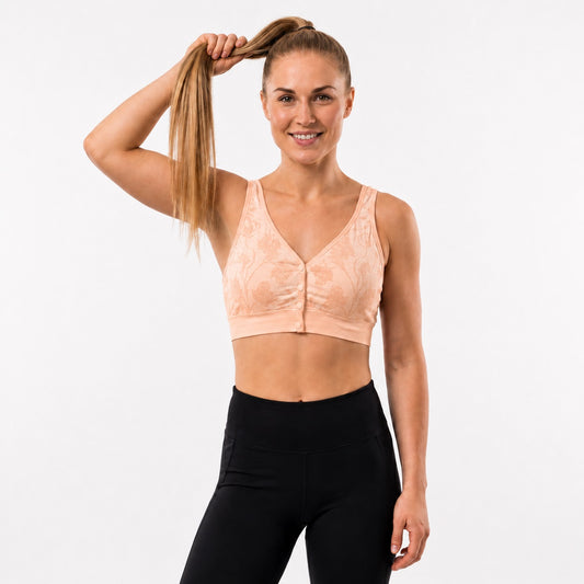 GVV Women's Front Open Padded Button Bra Peach