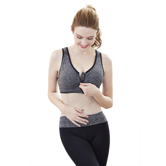 GVV Women's Grey Zip Front Padded Racerback Sports Bra